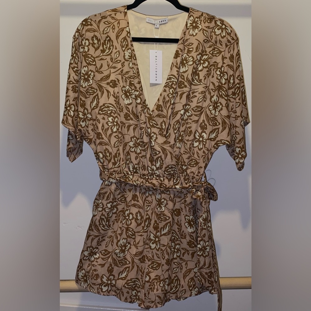 Baltic Born Tan Floral Wrap Blouse